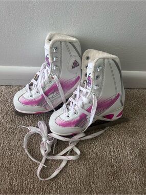 Kids White and Pink Figure Ice Skates